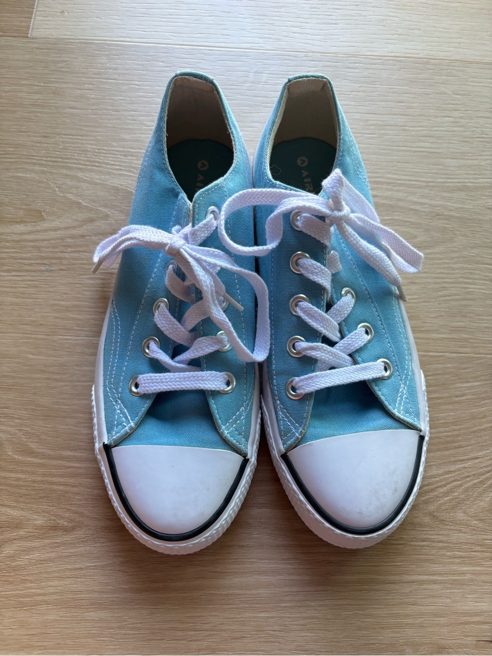 Classic Low-Top Canvas Sneakers in Light Teal with White Trim - Picture 3 of 4